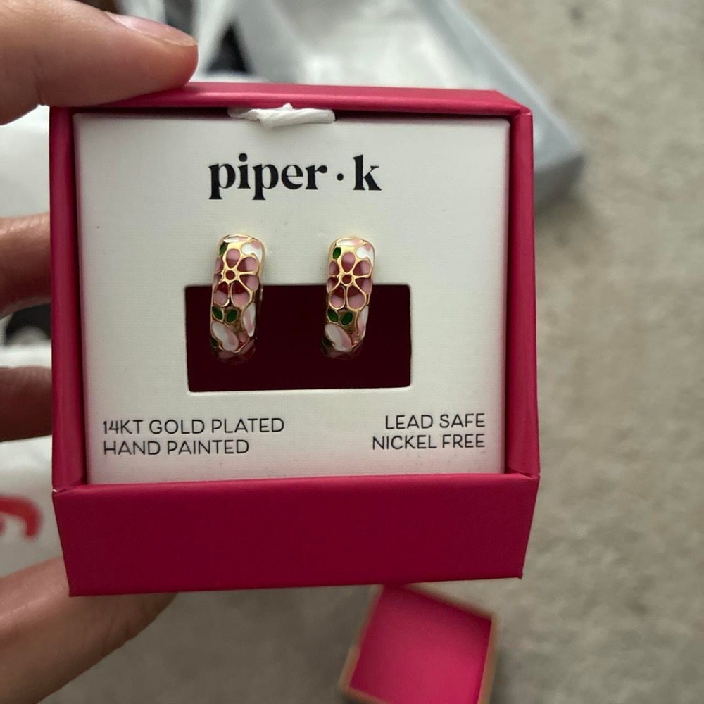 Piper K 14k gold plated, hand painted enamel earrings